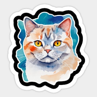 British Shorthair Cat Watercolor Drawing Sticker